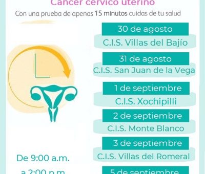 SSG extiende jornada de citologías cervicales en Celaya del 30 de agosto al 5 de septiembre.