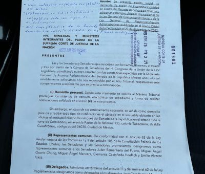 Bloque de contención en el Senado presenta acción de inconstitucionalidad en contra del «Plan B» del Ejecutivo Federal