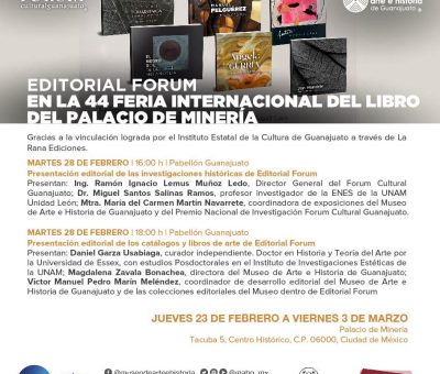 El Forum Cultural Guanajuato se suma a las actividades de la 44 Feria Internacional del Libro del Palacio de Minería